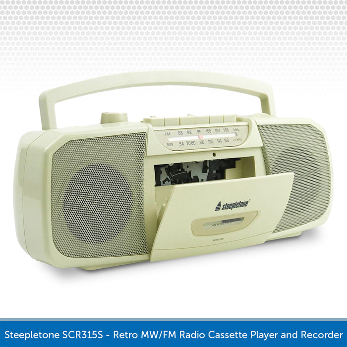 Steepletone SCR315S - Retro MW/FM Radio Cassette Player and Recorder