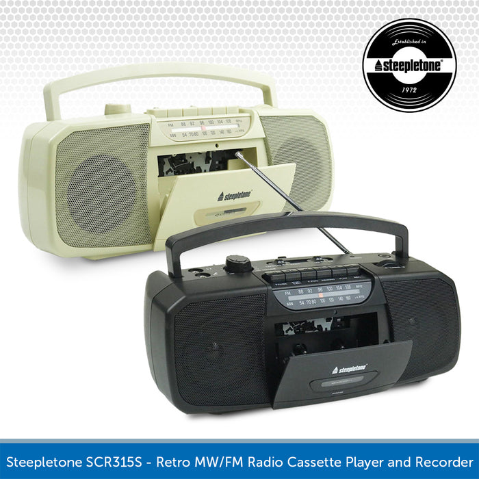 Steepletone SCR315S - Retro MW/FM Radio Cassette Player and Recorder