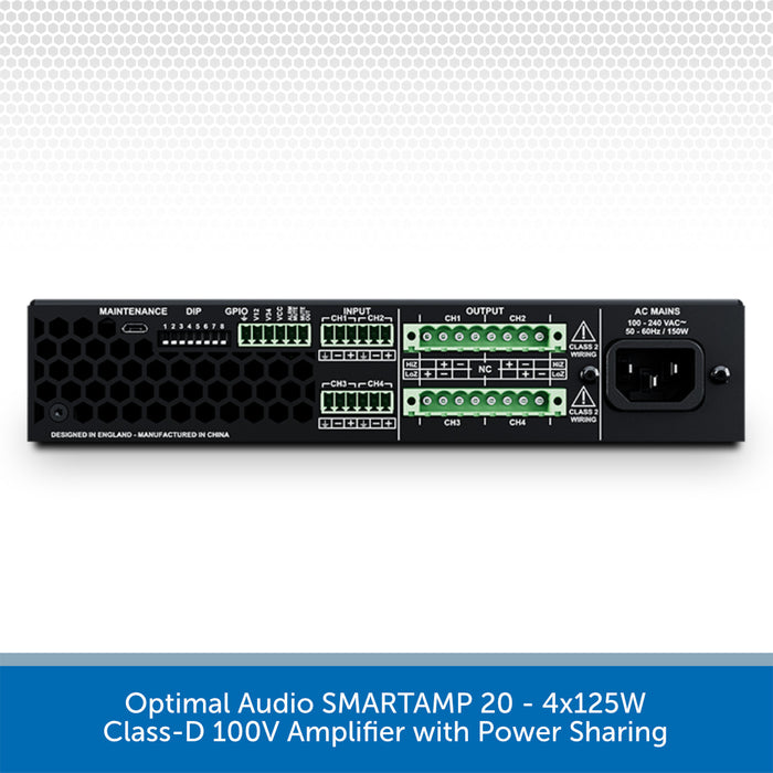 Optimal Audio SMARTAMP 20 - 4x125W Class-D 100V Amplifier with Power Sharing