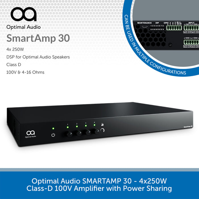 Optimal Audio SMARTAMP 30 - 4x250W 100V Amplifier with Integral DSP