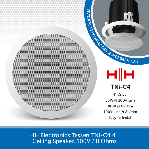 HH Electronics Tessen TNi-C4 4" Ceiling Speaker, 100V / 8 Ohms