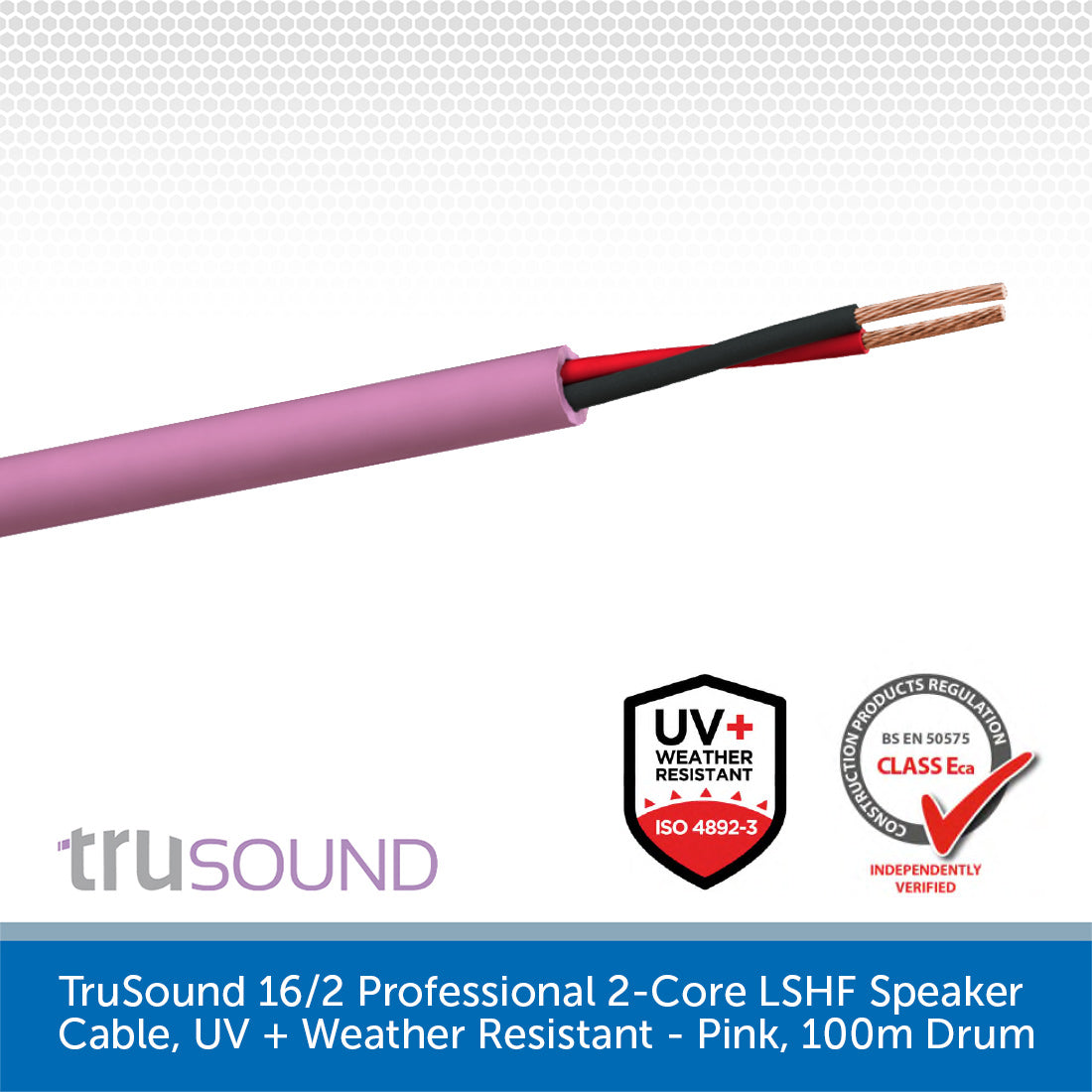 TruSound 2-Core 1.5mm (16AWG) LSHF Speaker Cable - Pink | Audio Volt