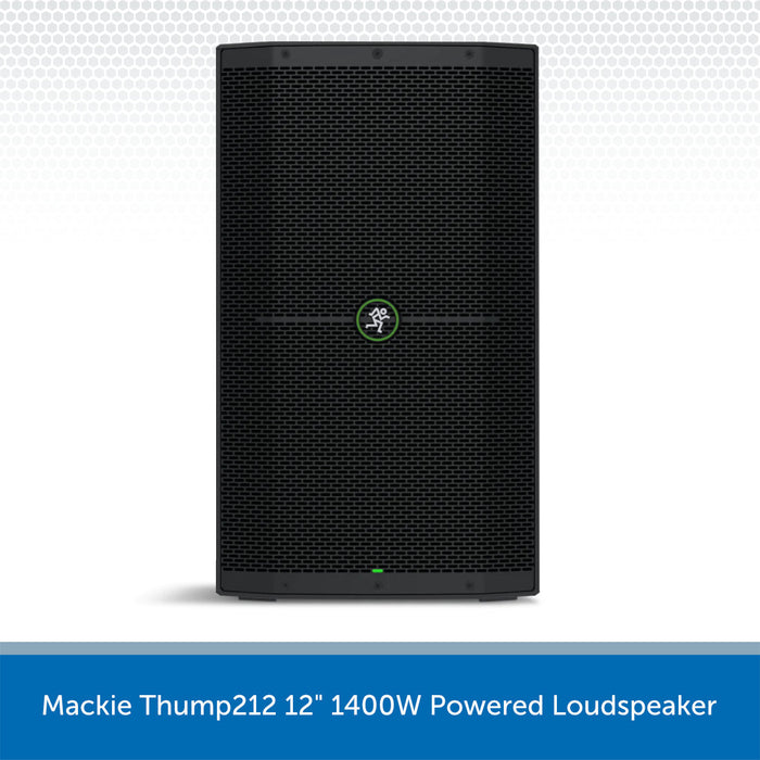 2 x Mackie Thump212 Powered Loudspeakers with Stands & Carry Bag Included