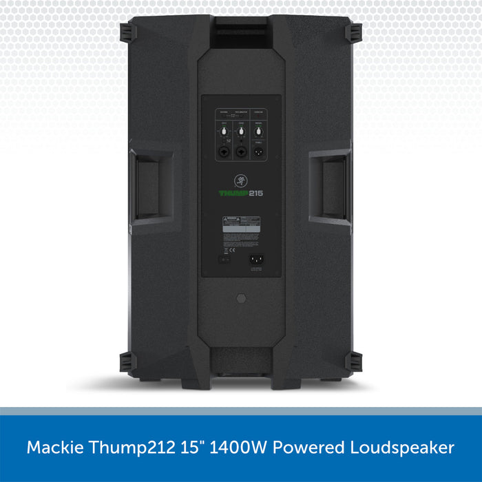 2 x Mackie Thump215 Powered Loudspeakers with Stands & Carry Bag Included