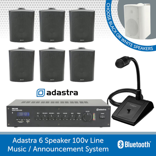 Adastra Background Music Announcement System with Bluetooth, x6 Wall Mount Speakers