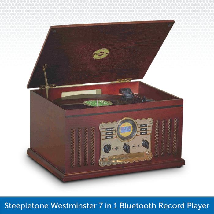 Steepletone Westminster 7 in 1 Bluetooth Nostalgia Record Player DAB+ FM Radio CD Player