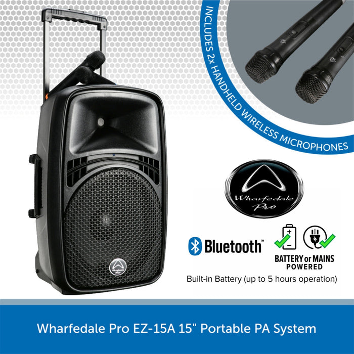 Wharfedale Pro EZ-15A 15 inch Portable PA System 100W, Bluetooth & 2 x Wireless Microphones
