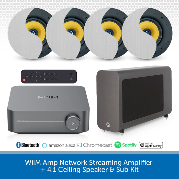 WiiM Amp Network Streaming Amplifier + 4.1 Ceiling Speaker & Sub Kit
