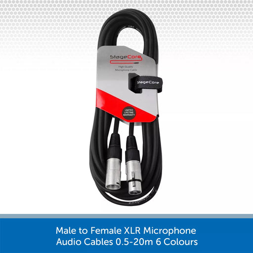 Stagecore Male to Female XLR Microphone Cable, 0.5m-20m, 6 Colours