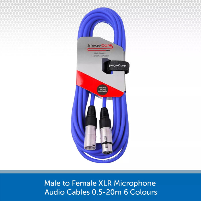 Stagecore Male to Female XLR Microphone Cable, 0.5m-20m, 6 Colours