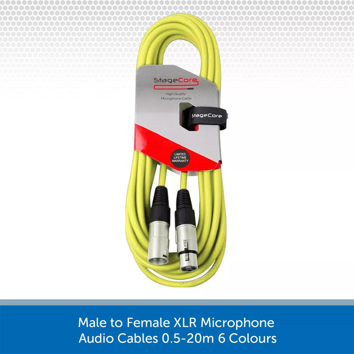 Stagecore Male to Female XLR Microphone Cable, 0.5m-20m, 6 Colours