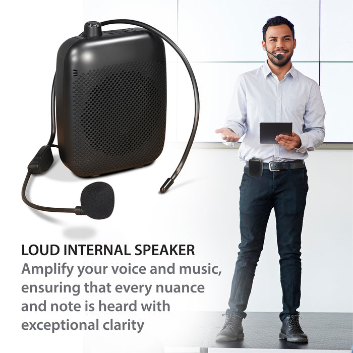 E-Audio 10W Portable Waistband Voice Amplifier with Bluetooth & Wired Headset Microphone