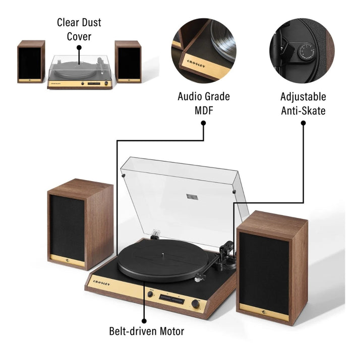 Crosley C72 Record Player with Bluetooth Speakers - Walnut