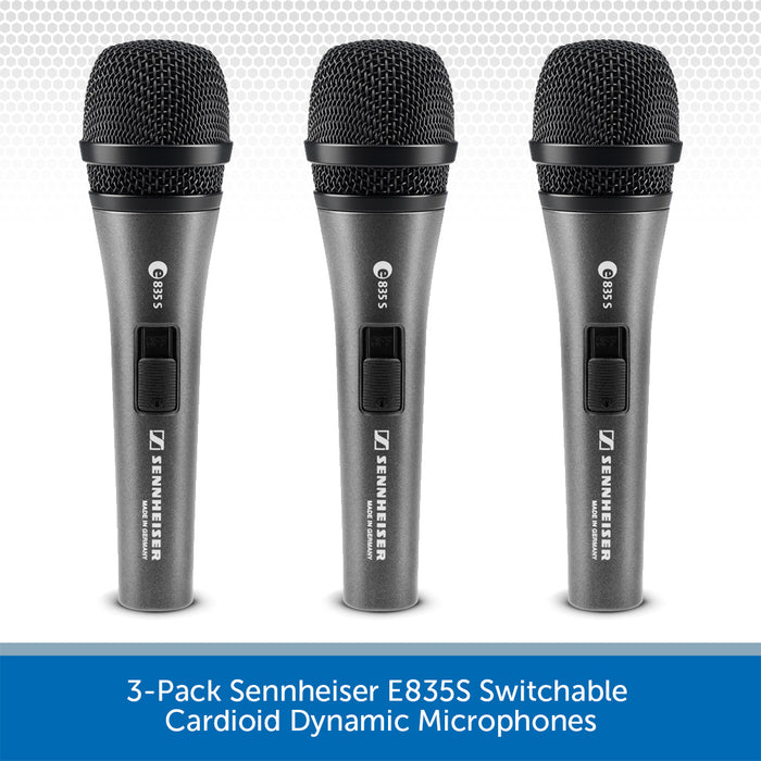 3-Pack Sennheiser E835S Switchable Cardioid Dynamic Microphones