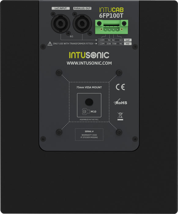 Intusonic IntuCab 6FP100T 6.5" PA Speaker 80W, 8 Ohms - Available in Black or White