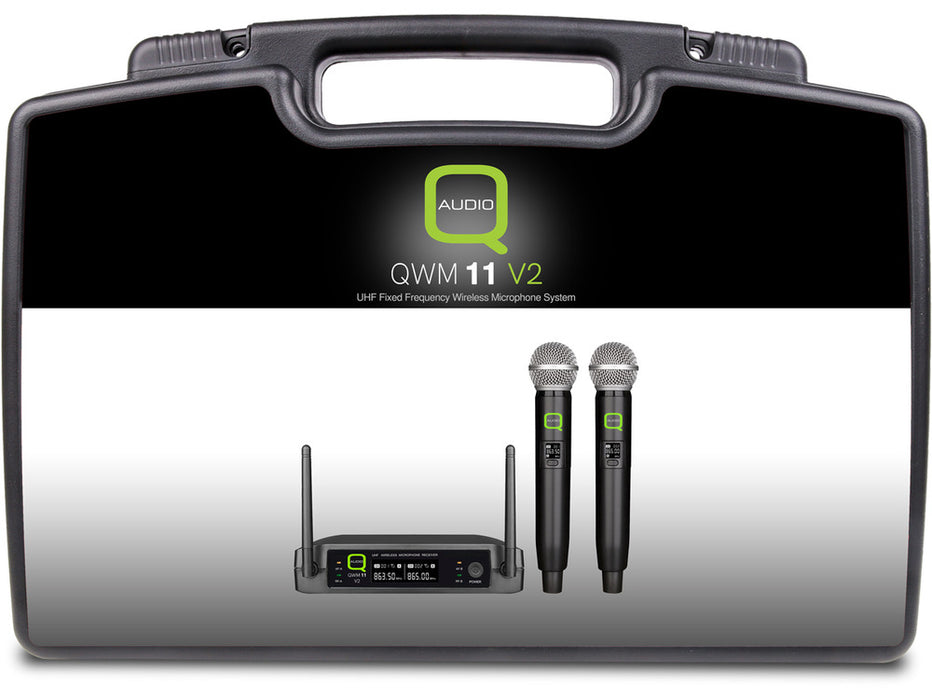 Q-Audio QWM-11 V2 Dual UHF Wireless Handheld Microphone System (Fixed Frequency)