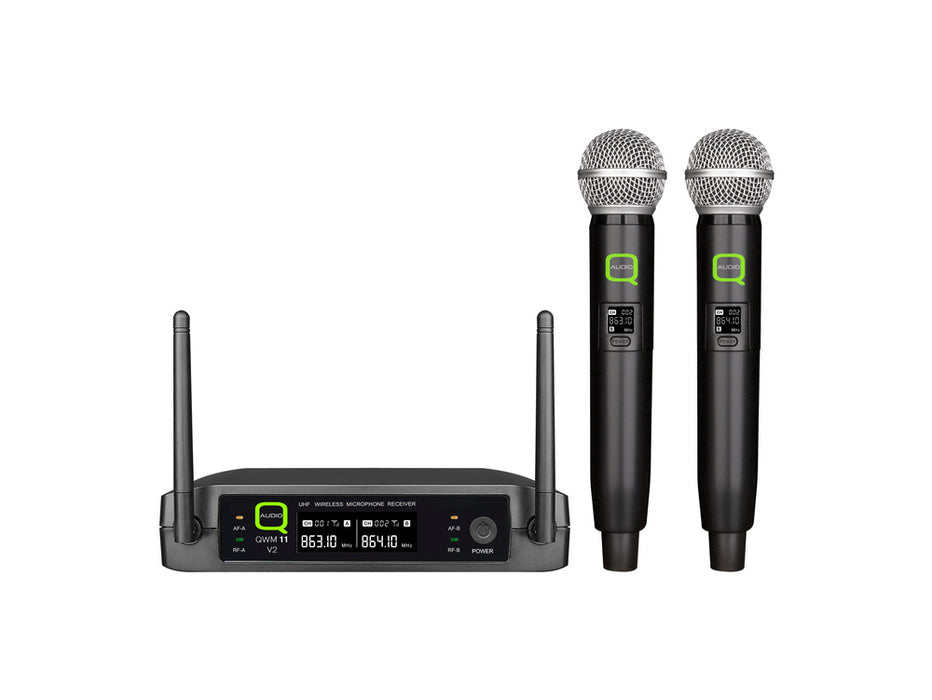 Q-Audio QWM-11 V2 Dual UHF Wireless Handheld Microphone System (Fixed Frequency)