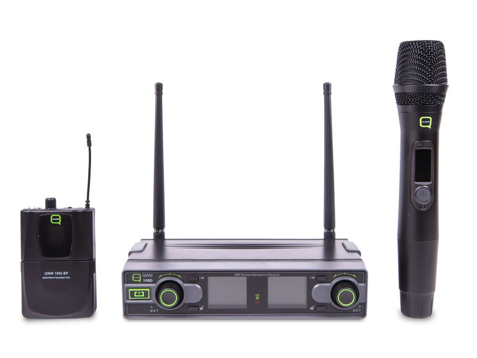 Q-Audio QWM 1950 HH+BP Dual UHF Wireless Handheld + Beltpack Microphone System