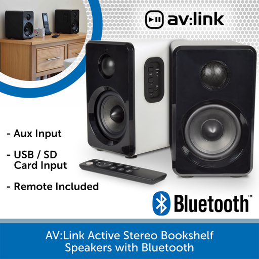 AV:Link Active Stereo Bookshelf Speakers with Bluetooth