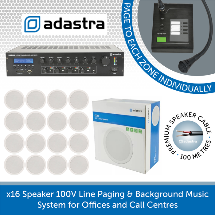 Adastra Paging Announcement & Background Music System - 16x In-Ceiling Speakers