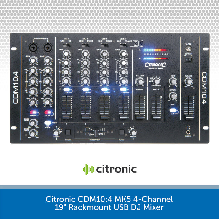 Citronic CDM10:4 MK5 4-Channel 19" Rackmount USB DJ Mixer