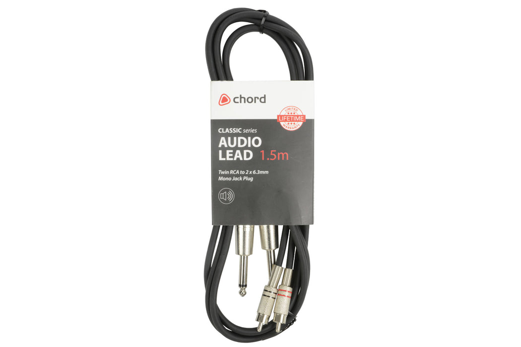 Twinned 6.35mm Mono Jack to RCA Phono Audio Cable for PA Amplifiers, Mixers, Etc.