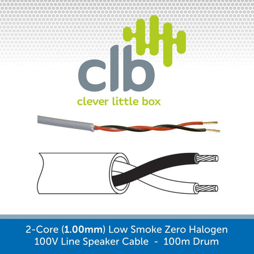2-Core (1.00mm) Low Smoke Zero Halogen 100V Line Speaker Cable, 100m Drum