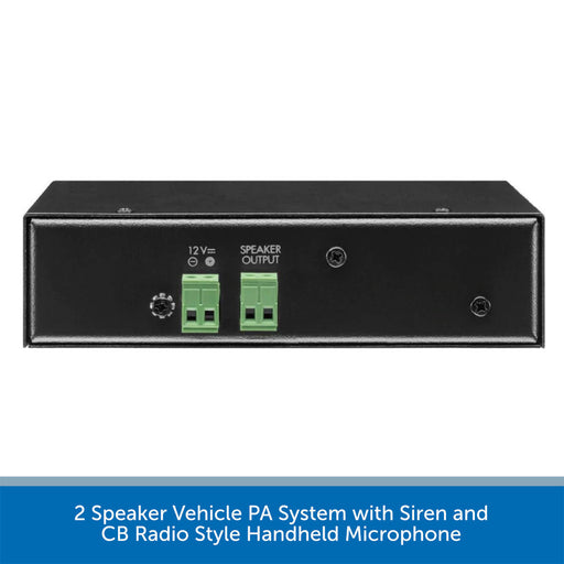 2 Speaker Vehicle PA System with Siren and CB Radio Style Handheld Microphone