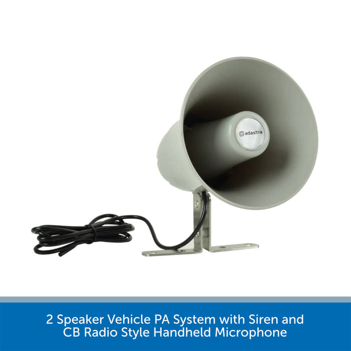 2 Speaker Vehicle PA System with Siren and CB Radio Style Handheld Microphone