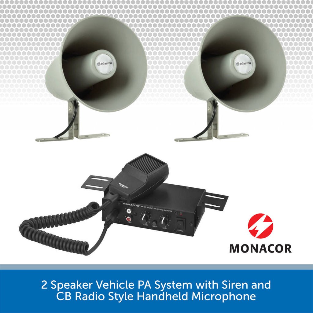 2 Speaker Vehicle PA System w/ Siren & Handheld Mic | Audio Volt