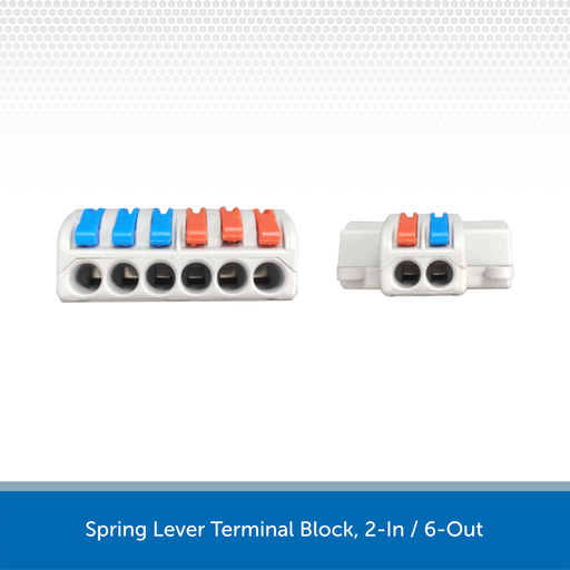 2-In, 6-Out Spring Lever Terminal Block, 32A, 240V