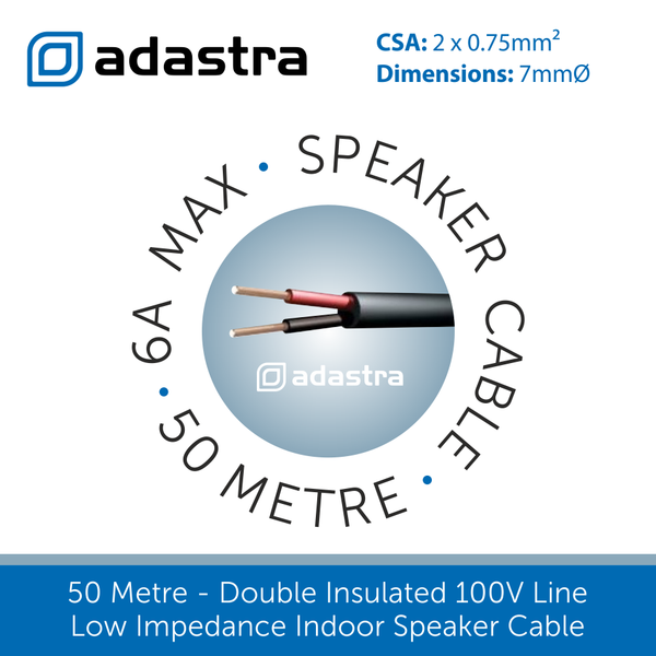 Double Insulated 100V Line Speaker Cable, 0.75mm, 6-Amps - PER METRE