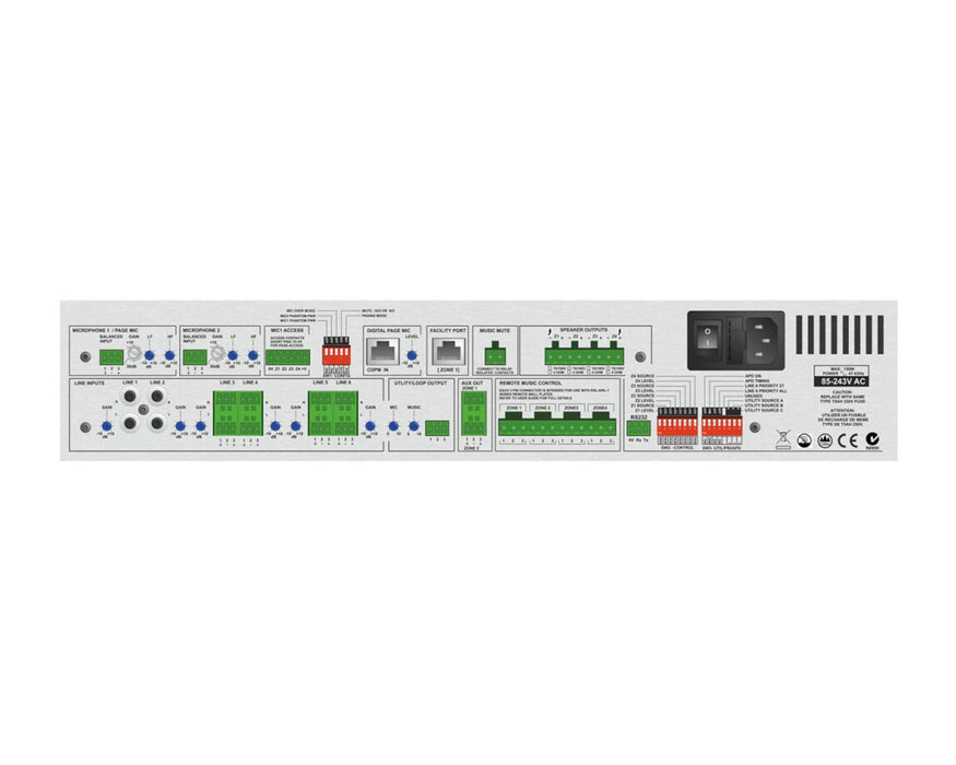 Cloud Electronics 46-80 4-Zone Mixer Amplifier, 6-Line/2-Mic, 4x80W, 4Ω 2U