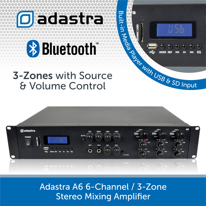 Adastra A6 6-Channel / 3-Zone Stereo Mixing Amplifier