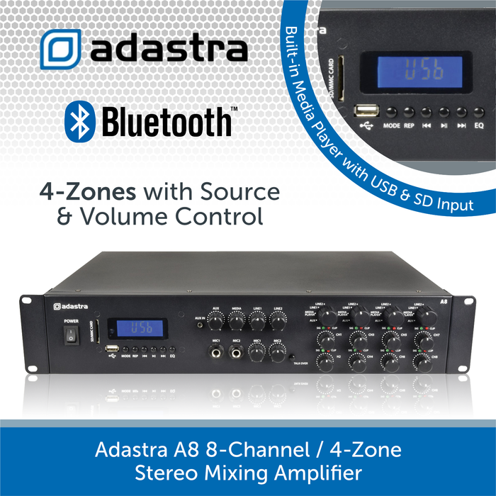 Adastra A8 8-Channel / 4-Zone Stereo Mixing Amplifier