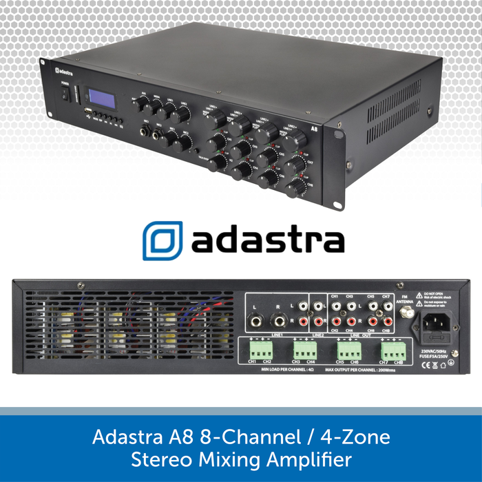 Adastra A8 8-Channel / 4-Zone Stereo Mixing Amplifier