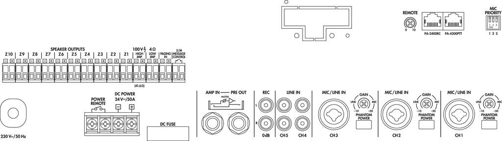 Monacor PA-6010Z 10-Zone PA Mixing Amplifier, 600W / 100V