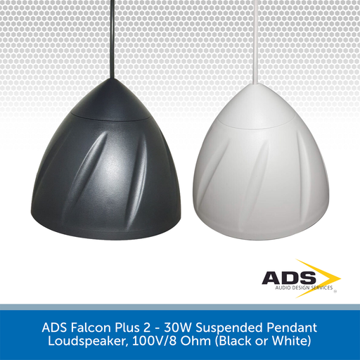 ADS Falcon Plus 2 - 30W Suspended Pendant Loudspeaker, 100V/8 Ohm (Black or White)