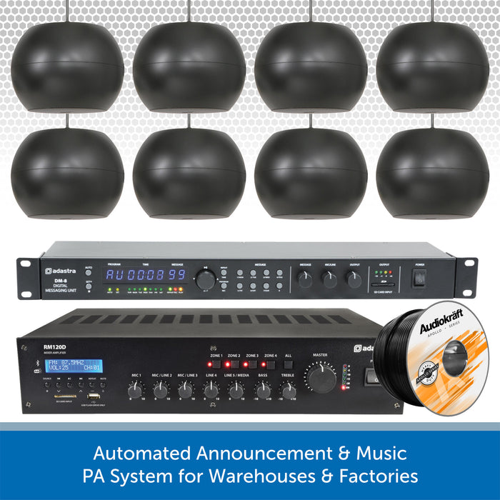 Automated Announcement & Music PA System for Warehouses & Factories - Wall Mount or Pendant Speakers