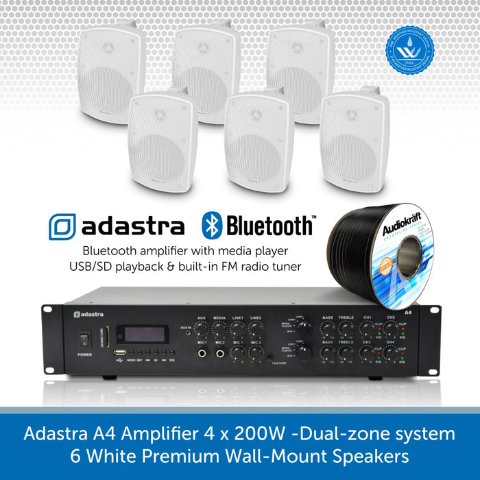 Adastra A4 Amplifier 4 x 200W with Premium Wall-Mount Speakers