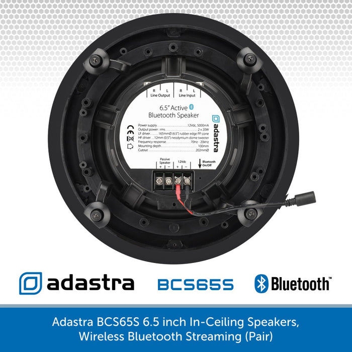 Adastra BCS65S 6.5 inch In-Ceiling Speakers, Built-in Amplifier & Bluetooth Connectivity (Pair)