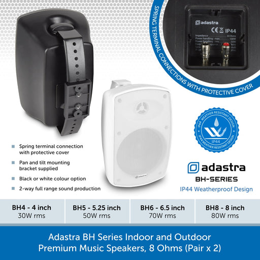 Adastra BH Series Indoor and Outdoor Music Speakers, 8 Ohms (Pair)
