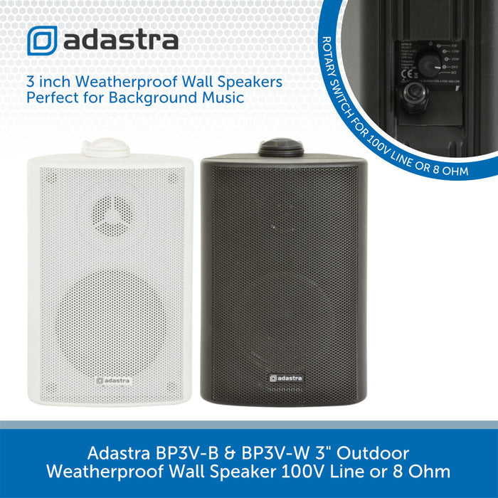 Adastra BP3V-B & BP3V-W 3" Outdoor Weatherproof Wall Speaker 100V Line or 8 Ohm