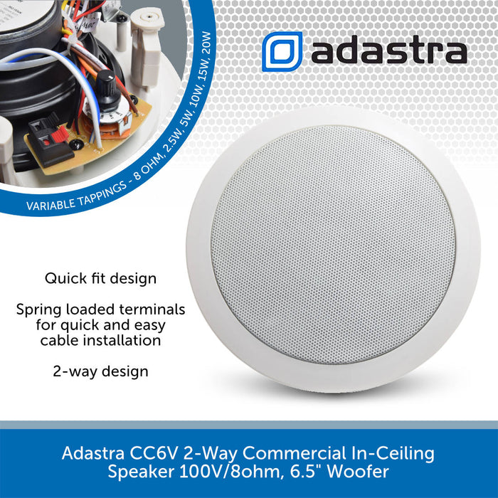 Adastra CC6V 2-Way Commercial In-Ceiling Speaker 100V/8ohm, 6.5" Woofer