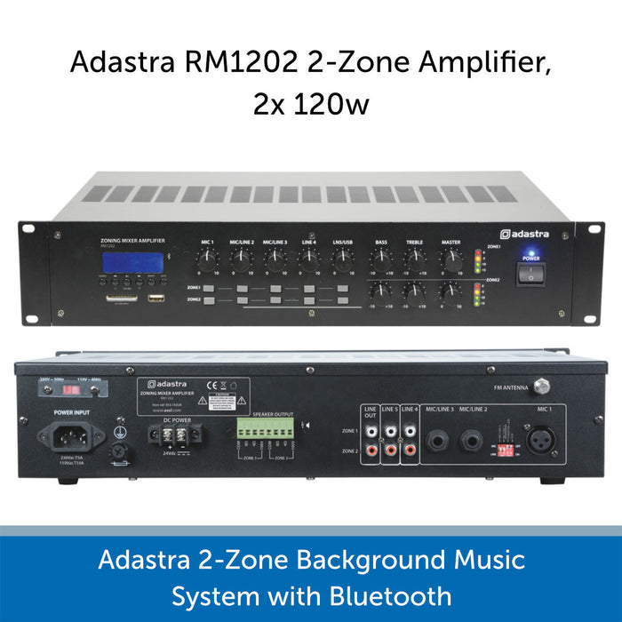 Adastra 2-Zone Background Music System with Bluetooth - RM1202 Amp Connections