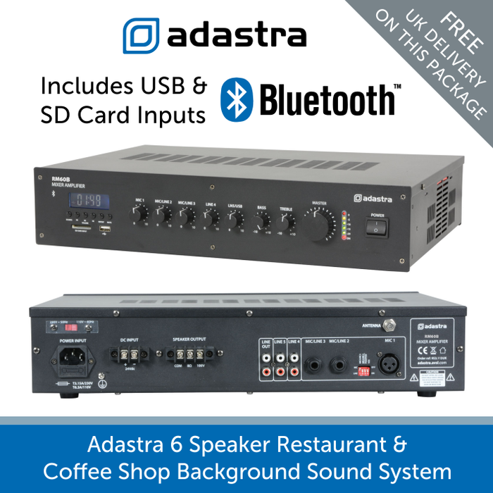 Adastra 6 Speaker Background Music System for Offices & Call Centres - In-Ceiling Speakers 6.5 inch