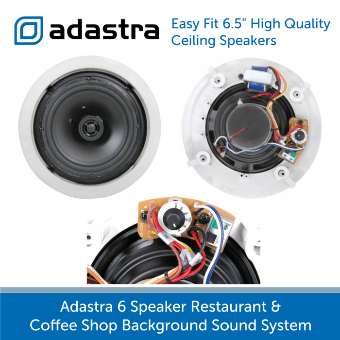 Adastra 6 Speaker Background Music System for Offices & Call Centres - In-Ceiling Speakers 6.5 inch