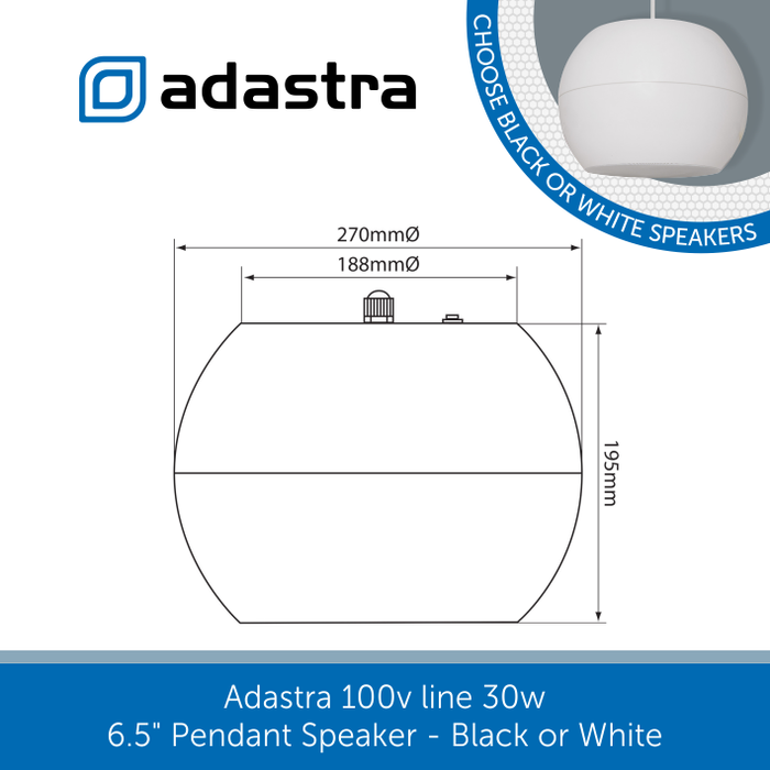 Showing the sizes of a Adastra Pendant Speaker 6.5" 30w