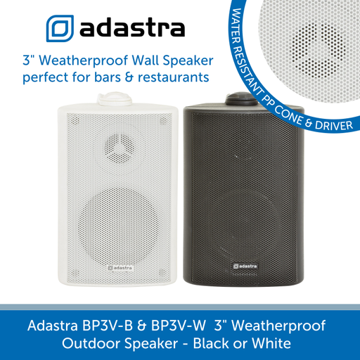 Adastra BP3V Compact Outdoor Wall Speakers for Background Music and Voice, IP54 Rated, 100V Line, Black or White