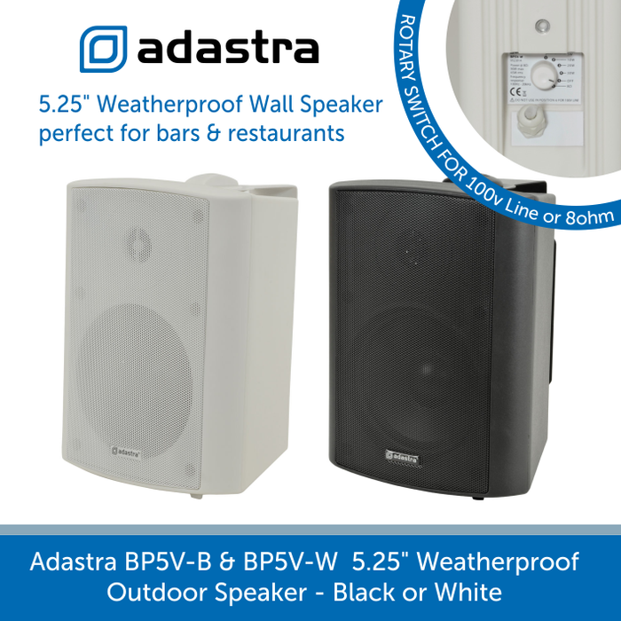 Adastra BP5V Weatherproof Outdoor Wall Speakers for Background Music and Voice, 100V Line, Black or White